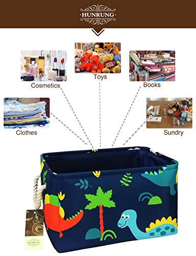 Hunrung Rectangle Storage Basket Cute Canvas Organizer Bin For Pet/Children Toys, Books, Clothes Perfect For Rooms（Rec-Thick-Blue Forest Dinosaur Xl） #TOP2