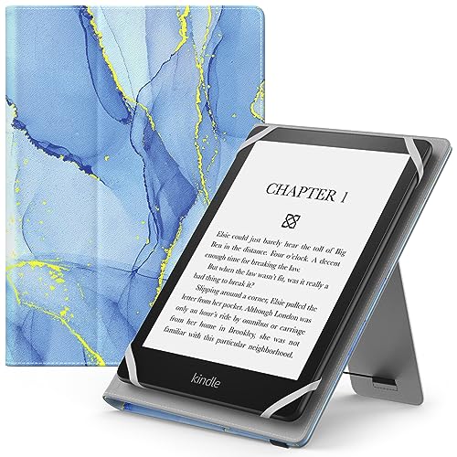 MoKo Universal Case for 6",7" Kindle eReaders Fire Tablet Kindle/Kobo/Voyaga/Lenovo/Sony/Kindle E-Book, Folio Shell Cover Case, Lightweight PU Leather Case with Hand Strap/Kickstand, Light Blue