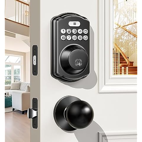 Veise Keyless Entry Door Lock with 2 Knobs, Electronic Backlit Keypad Deadbolt with Handle Set, Auto Lock, One-time Codes, Smart Deadbolt for Front Door, Easy Installation, Matte Black Cover
