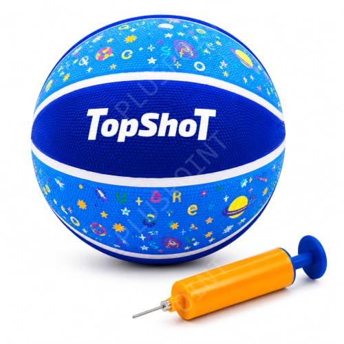 Image of PLUSPOINT Kids Basketball with Air Pump | Colorful Printed Rubber Basketball for Indoor & Outdoor Play | Training Sports Ball for Kids | Easy Grip Recreational Basketball