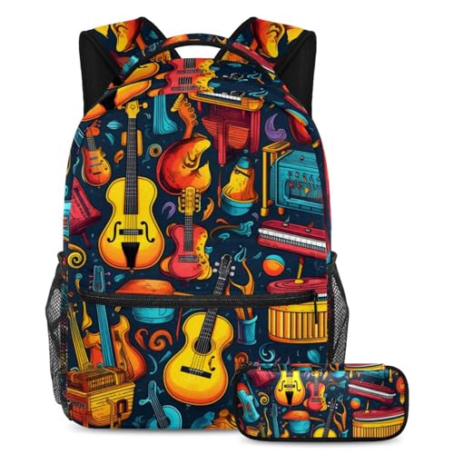 Cartables de grande capacité avec trousse guitare colorée pour étudiants