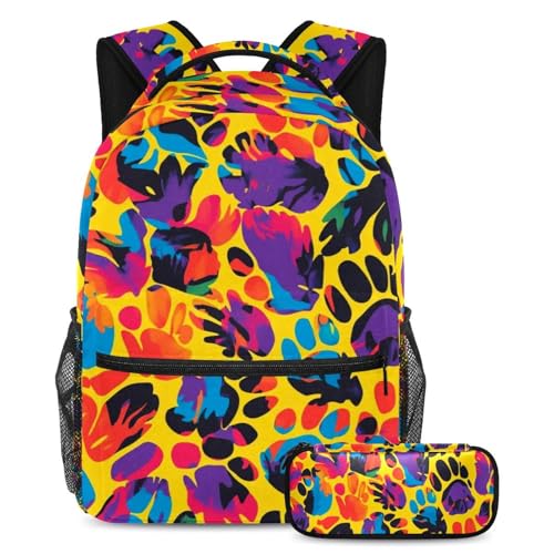Sac à dos patte de chien au design abstrait coloré avec finitions premium pour étudiants