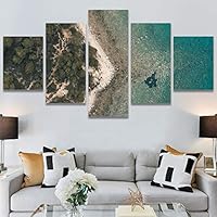SIGNWIN 5 Panel Canvas Wall Art Abstract Aerial Contemporary Mixed Media Modern Art Multicolor Texture for Home Decorations Ready to Hang - 60