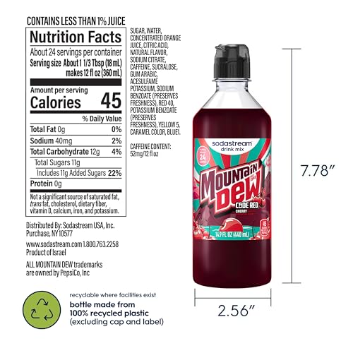 Image of Sodastream MTN Dew Code Red Regular New Pour Bottle Drink Mix 14.9 Fl Oz (Pack of 4)