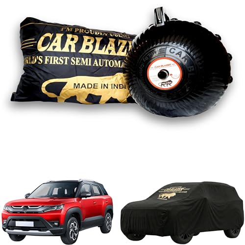 Image of CARBLAZER Portable & Semi-Automatic Full Body Car Covers: Heavy Duty Device| Anti-Theft| Dust & Scratch Proof | Water & Wind Resistant|Custom Fit| Dual-Side Cover, Compatible for Maruti BREZZA New