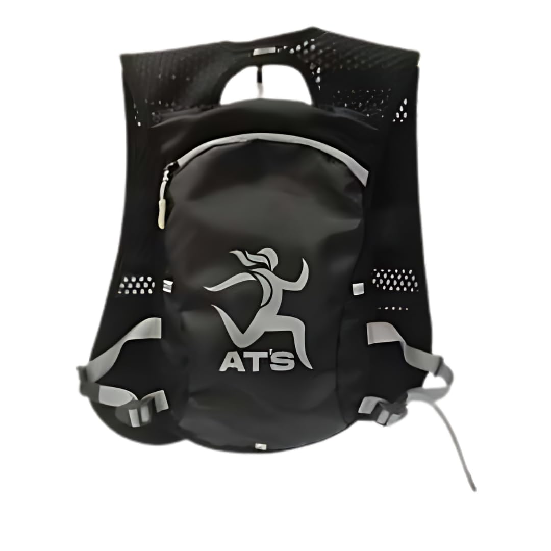 AT'S Running Vest Black For Men & Women – Running Backpack Adjustable Phone Holder Vest – Reflective Lightweight Marathon Hydration Vest with 5 Storage Pockets – Hiking Backpack Vest in Black