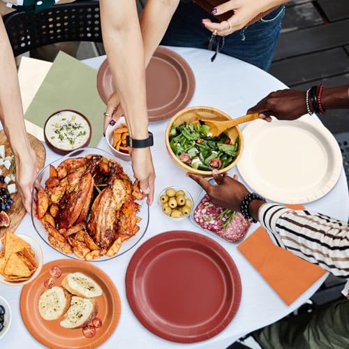 Image of CMUSKO Fall Wedding Decorations - 60Pcs Sage Green Orange Plates & Napkins Set Autumn Thanksgiving Fall In love Bridal Shower Tableware
