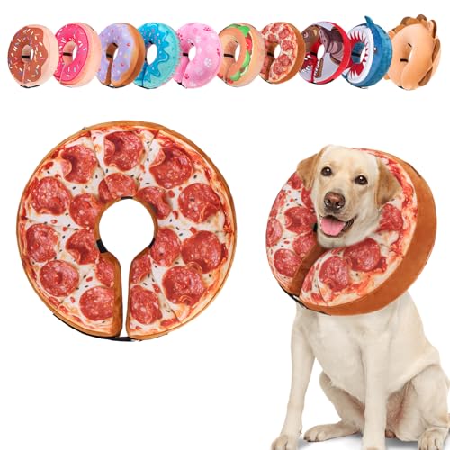 Image of BEAUTYZOO Dog Cone Alternative After Surgery for Large Medium Small Dogs, Soft Inflatable Cone Collar for Dogs Cats, Pet Neck Donut E Collar Dog Recovery Collars to Stop Licking, Pizza, XL