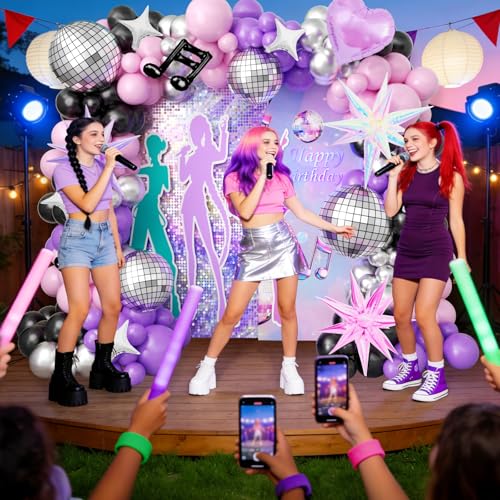 Image of JOGAMS 171Pcs Dark Kpop Balloons Arch Kit, Black Pink Purple Chrome Silver Disco Balloons for Kpop Fan Concert Music Birthday Party Photo Backdrop