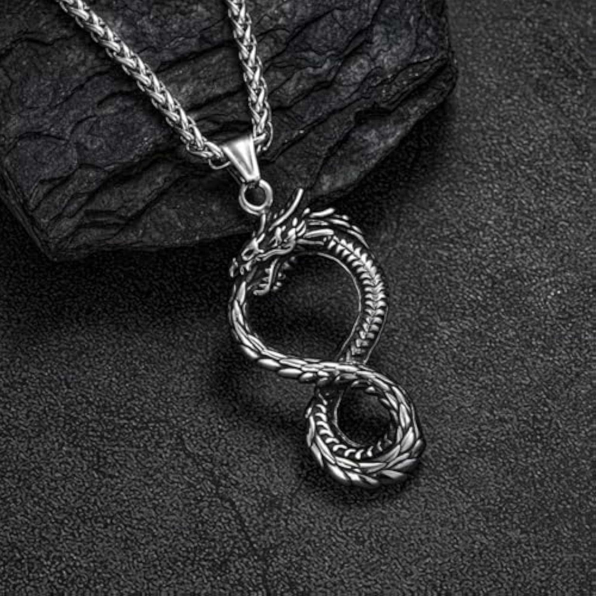 Men's Stainless Steel Silver Open Mouth Dragon Pendant Necklace