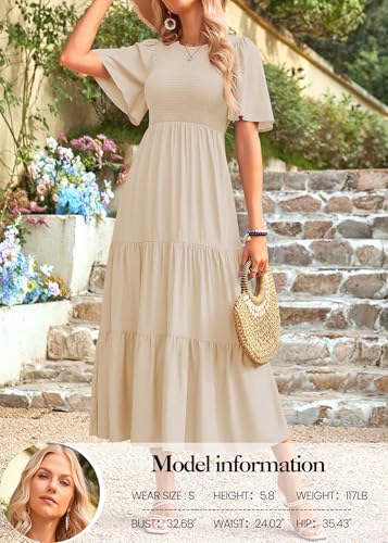 Image of KIRUNDO Summer Dresses for Women 2026 Spring Casual Flutter Short Sleeve Wedding Guest Smocked Flowy Tiered Aline Midi Dress
