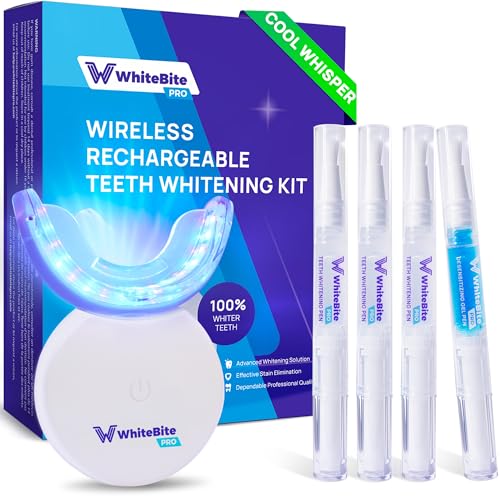 Whitebite Pro Teeth Whitening Kit for Sensitive Teeth 32X LED Light + 35% Carbamide Peroxide Gel + Remineralizing Gel | Dental-Grade Whitening (Cool Whisper)