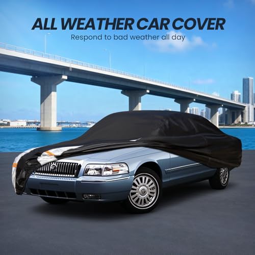 Image of Multi-Layer Car Cover Custom Fit for Mercury(Grand) Marqui(1983-2011), 100% Waterproof All Weather for Automobiles, Gift with Towel, Heavy Duty Car Covers for Rain Sun UV Protection with Door Zipper.