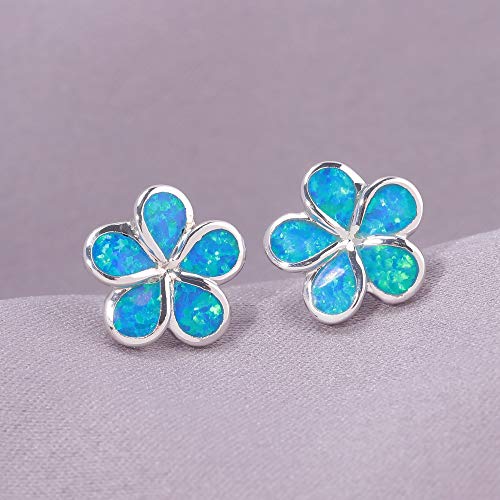 Cinily Flower Stud Earrings,Blue Opal Stud Earrings 14K White Gold Plated Hypoallergenic Flower Earrings Jewelry Gift For Mom,Girls,Women #TOP6