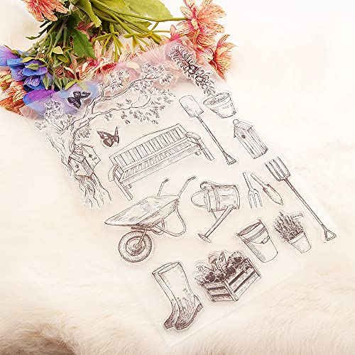 Garden Butterfly Tree Leaves Clear Stamps Potted Plants Flowers Pattern Transparent Seal Stamps For Holiday Card Making Decoration And Diy Scrapbooking Album Diy Crafts #TOP5