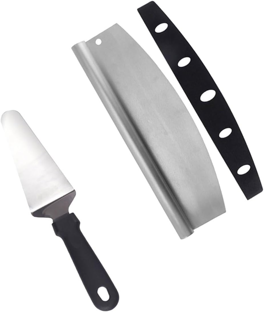 Garneck 2pcs Stainless Steel Pizza Cutter and Peel Set with Pp Handle Half-round Rotary Blade Pizza Cutting Tool and Triangular for Kitchen Making and Serving