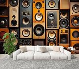 Modern Peel and Stick Wall Mural Wallpaper Wall Retro Vintage Style Music Sound Speakers Self Adhesive Removable Wall Stickers for Living Room Bedroom TV Background 69''x96''
