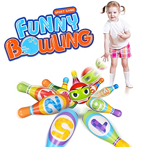 image for UMESONG Kids Bowling Set Toys 10 Color Bowling Pins with Number Outsid