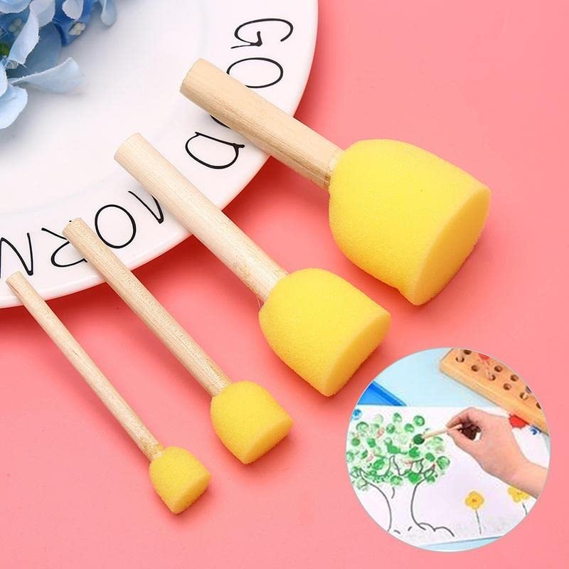 Image of DEZIINE Kid Sponge Paint Brush Original Wooden Handle Painting Graffiti Early Toy DIY Art Supplies Gifts 40Pcs /Set