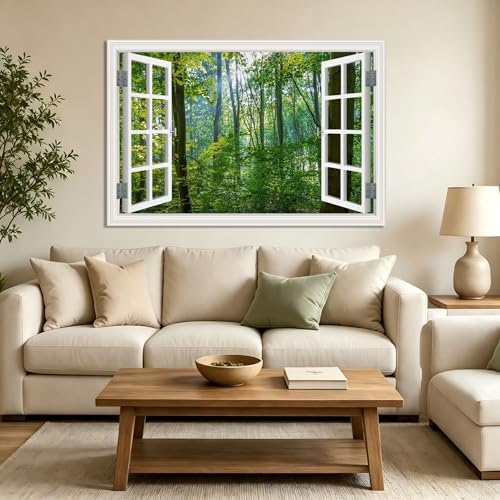 Tableau fenêtre trompe-l'œil pour agrandir le salon avec une vue nature
