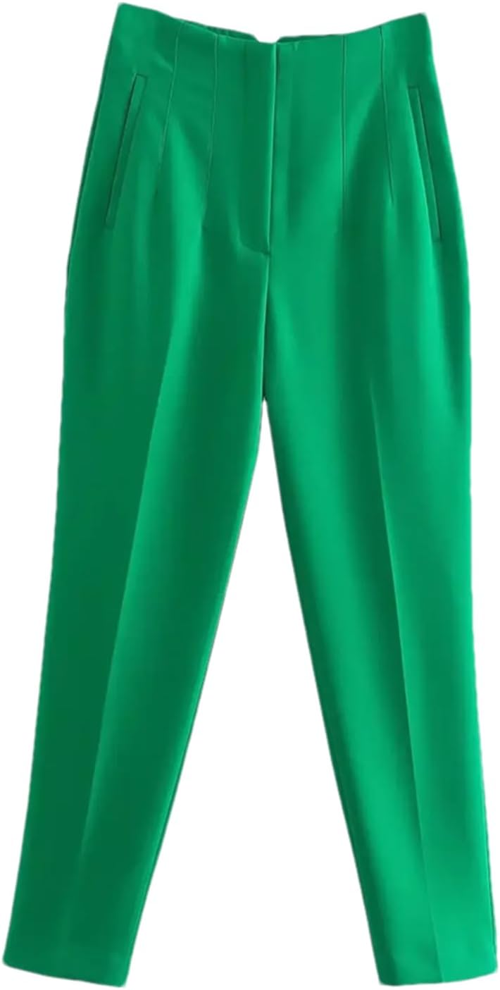 Hndudnff Women's Casual Office High Waist Cropped Pants Business Work Long Straight Suit Pants