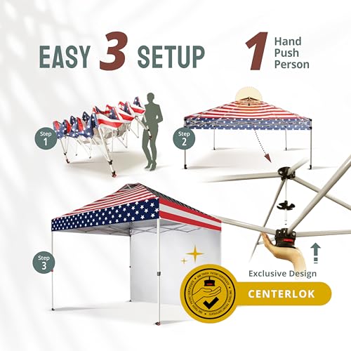 image for CROWN SHADES 10x10 Pop Up Canopy with 1 Side Wall - Beach Tent with On