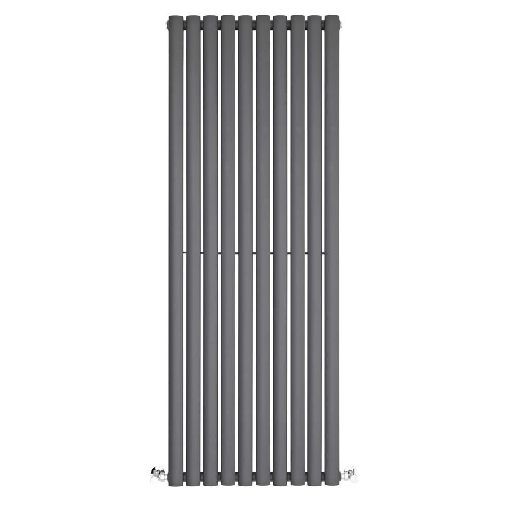 BestBathrooms - Anthracite Vertical Double Oval Panel Radiator - 1400mm x 590mm