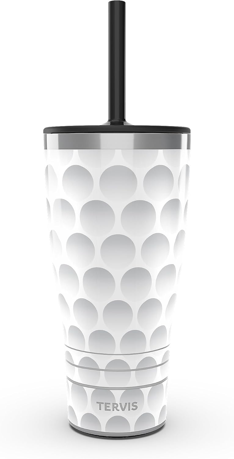 Tervis Traveler Golf Ball Texture Triple Walled Insulated Tumbler Travel Cup Keeps Drinks Cold & Hot, 30oz with Straw Lid, Stainless Steel