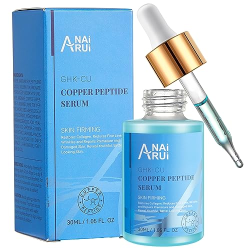 ANAiRUi Suero de Péptidos de Cobre para el Rostro - Suero Facial Antienvejecimiento GHK-Cu con Ácido Hialurónico - Reduce Líneas Finas y Arrugas, Repara la Piel Prematura y Dañada, 30 ml