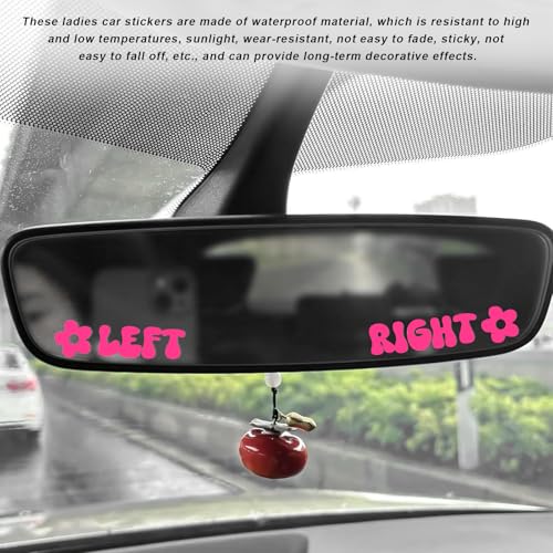Image of Left Right Car Sticker, Beautiful Rear View Mirror Decor Waterproof Vinyl Sticker, Cute Left Right Auto Window Decal Vanity Mirror Decoration for Women Girl, Car Accessories (Pink)