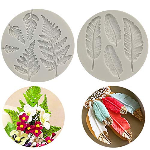 Leaf Fondant Mold,Feather Silicone Fondant Mold,Fern Fondant Leaves Silicone Mold Chocolate Baking Mold Tool for Cake Decorating Polymer Clay, Wax, DIY Sugar Crafts