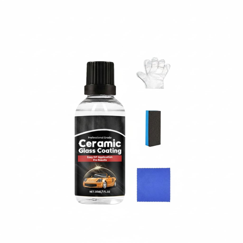 Ceramic Coating Agent, Rapid Ceramic Paint Sealant, Water and Rainproof Coating Kit, Car Glass Rainproof Anti-Fog Agent with Sponge Cloth and Gloves, Complete Car Window Bathroom Polish Accessories