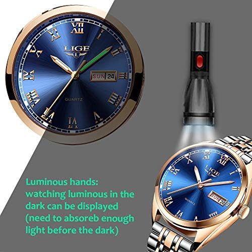 LIGE Mens Watches Fashion Elegant Analog Quartz Stainless Steel Business Male Wristwatches with Date 3ATM Waterproof Classic Casual Gents Dress Watch Round Dial