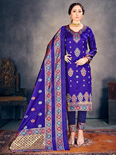 Women's Indian Pakistani Readymade Dress| Banarasi Art Silk Salwar Kameez | Minakari Woven Silk Dupatta Stitched Suit2