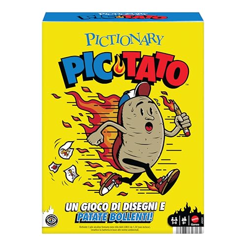 Mattel Games - Pictionary PIC-Tato, Gioco della Patata bollente con indizi in Italiano, pennarelli cancellabili e lavagne​​​​, Parla e riproduce Musica, Giocattolo per Bambini, 8+ Anni, JHC61