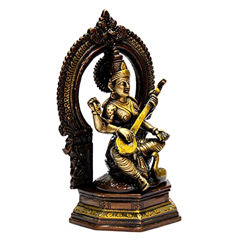 ESPLANADE Brass Saraswati Maa Murti Idol Statue Sculpture for home decor and temple - 9.75" Inches - Multi (Ancient Brass) - Image 2