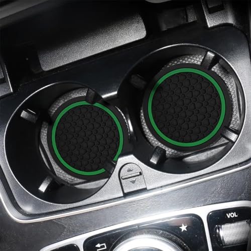 Image of Mandark 2PCS Car Cup Holder Coasters, 2.75 Inch Non-Slip Insert Water Bottle Holder Pads, Dustproof Automotive Interior Accessories Mat, Universal for Vehicles, Trucks, RVs and More(Black /Green)