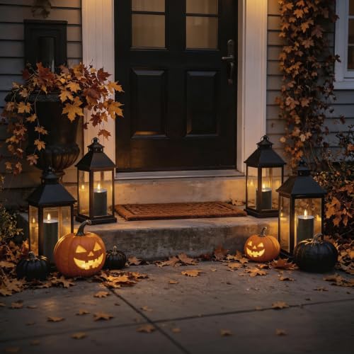 Image of Black Flickering Flameless Candles, Real Wax Halloween Pillar Candles