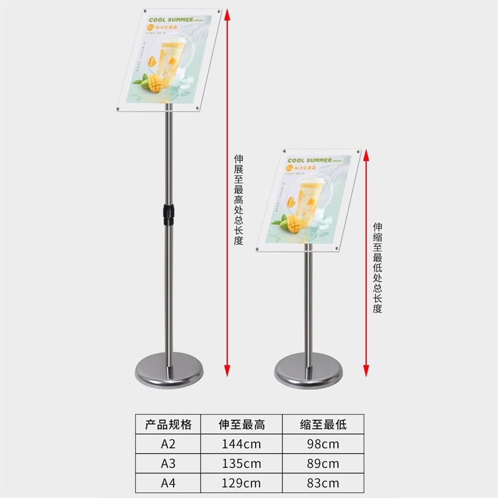 WIGSELBL Soporte para carteles de piso al aire libre, soporte de aviso, soporte de letrero resistente con panel acrílico, soporte para letrero de menú para visualización vertical y horizontal