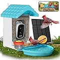 VISIOGEAR 2-in-1 Smart Wild Bird Feeder & Bath with 4K HD Camera, AI Identification Solar Bird Feeder Watching Camera Night Vision for Outdoor Birds Watching Gifts for Birdlover, Blue