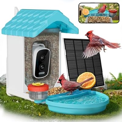 VISIOGEAR 2-in-1 Smart Wild Bird Feeder & Bath with 4K HD Camera, AI Identification Solar Bird Feeder Watching Camera Night Vision for Outdoor Birds Watching Gifts for Birdlover, Blue