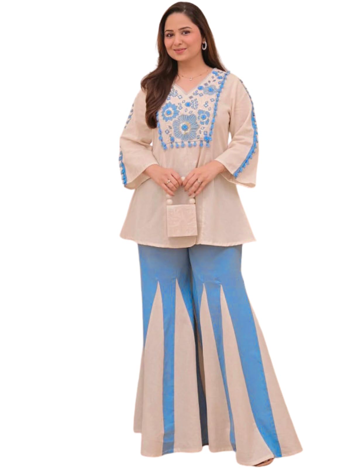 leriya fashion Women's Kurta Set with Palazzo | Ethnic Kurtis Palazzo Set for Women | Crew Neck Embroidery Kurta Set with 3/4 Sleeve | Cotton Ethnic Traditional Straight Kurti Set for Everyday Outfit-picture-32