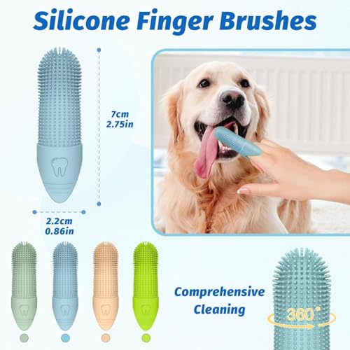Soodyoow Hundezahnbürste, 10 Stück Zahnbürste für Hunde, 2 Stück Dreifach Köpfe Hundezahnbürsten, 4 Fingerzahnbürste, 4 Doppelköpfige Dog Toothbrush, 360º Pets Zähne Reinigung Zahnbürste