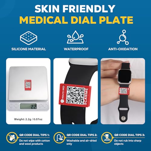 Theluckytag Medizinisches Armband mit QR-Code-Notfall-ID, aus Silikon, wasserdicht, passt bis 22,9 cm Handgelenk, Notfallinfo, mehr Platz, für Sport, Jungen/Mädchen/Damen/Herren, 9''