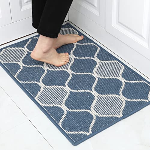 Kitchen Rugs And Mats, Non Skid Machine Washable Soft Kitchen Mats For Floor Kitchen Runner Rug Absorbent Resist Dirt Comfort Standing Mat Made Of 100% Polypropylene Strip Tpr Backing (Blue, 18"X30") #TOP2