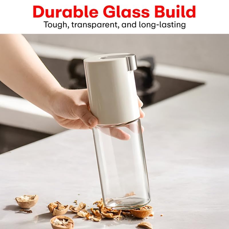 Image of PRIME PICK 500ml Glass Oil Dispenser Bottle with Auto Flip Cap, Stainless Steel No-Drip Spout, Leak-Proof Container for Olive Oil, Vinegar, Soy Sauce, Grey