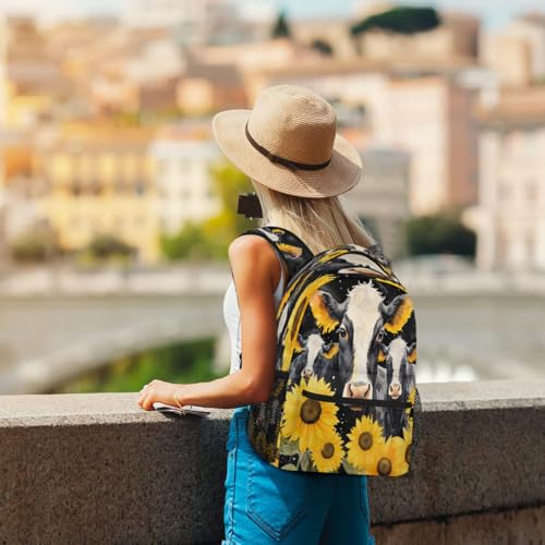 Retro Sunflower Cow Floral Kids Backpack, Lightweight School Bookbag Large Capacity Laptop Backpack Water Resistant Daypack Shoulder Bag for Teenager Boys Girls4
