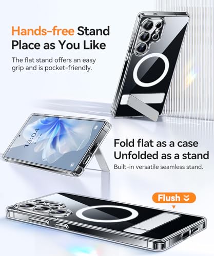 Image of CANSHN Strong Magnetic & Seamless Stand Designed for Samsung Galaxy S25 Ultra Case (2025) [[Adjustable Kickstand] [Compatible with Magsafe], Crystal Clear