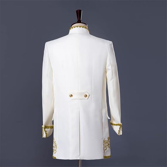 Men Court Embroidery Suits 3 Piece Casual Dress Suit Gold Prince Print Blazer Set Stylish Blazer & Vest & Pants