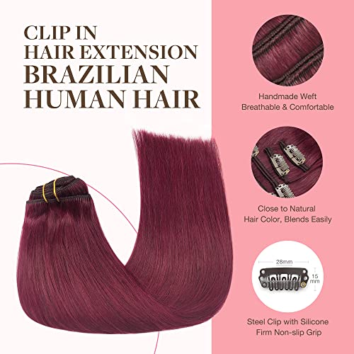 Image of GOO GOO Clip in Hair Extensions Real Human Hair, Remy Human Hair Extensions Clip ins for Women, Natural Human Hair, 18inch 120g 7Pcs, 530 Burgundy